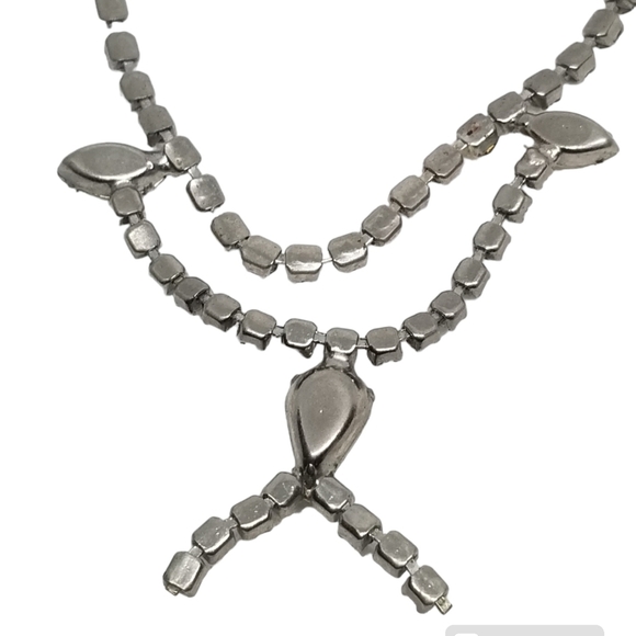 1950S FACETED CRYSTAL & SILVERTONE COLLAR LENGTH NECKLACE - Picture 7 of 7